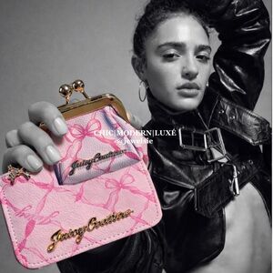 Juicy Couture Pink Bow Pattern Wallet & Kiss Lock Coin Purse Set